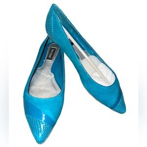 New White House Black Market Blue Pointed Toe Flats with snakeprint accents